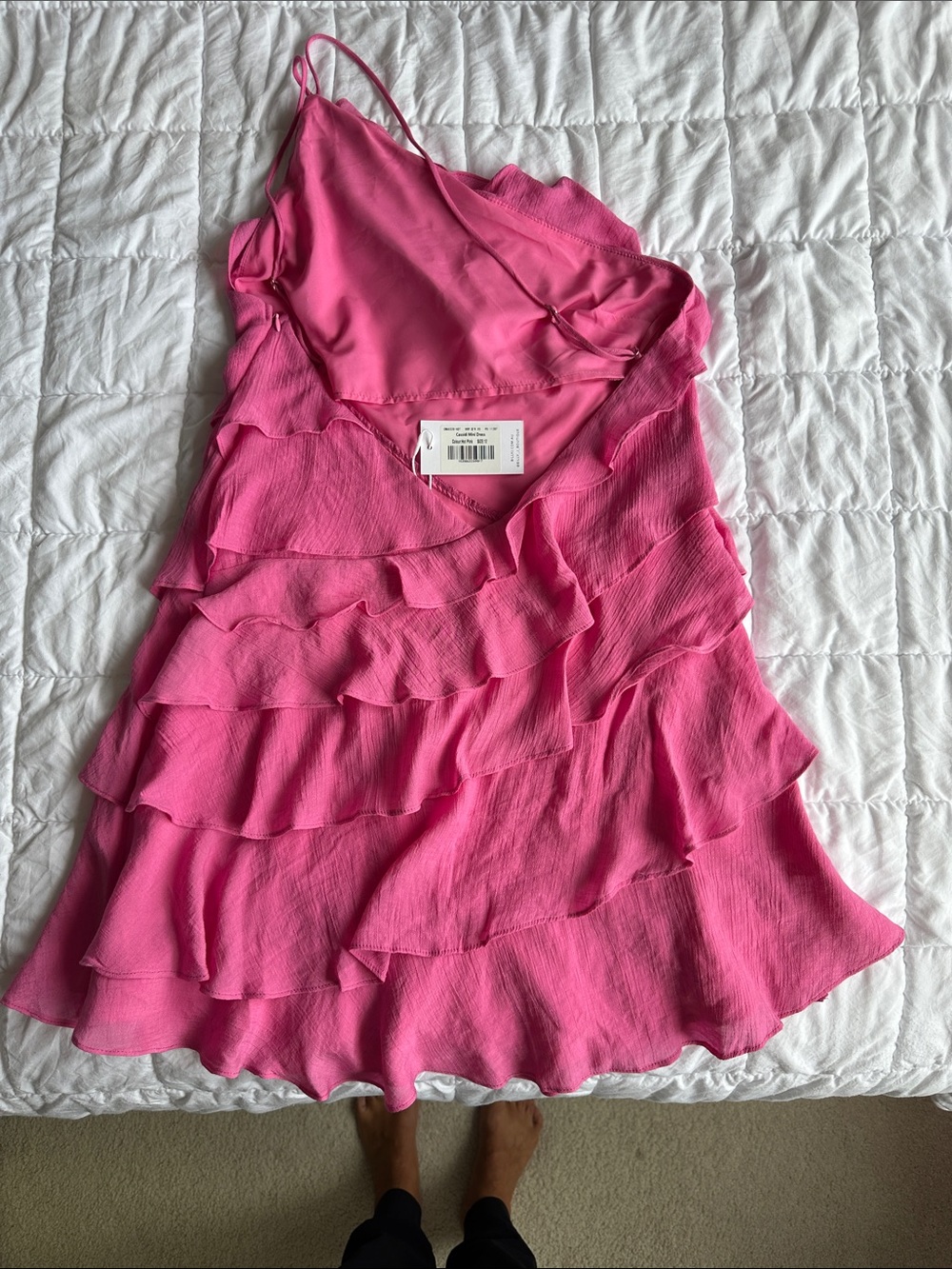 One-Shoulder Ruffle Mini Dress in Hot Pink - Picture 2 of 4